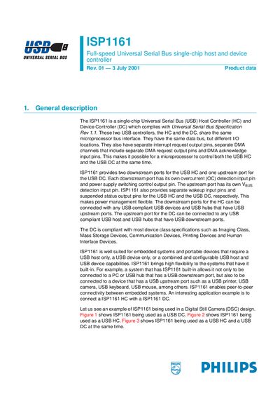 Philips ISP1161 USB Host and Device Controller Service Manual - cover page