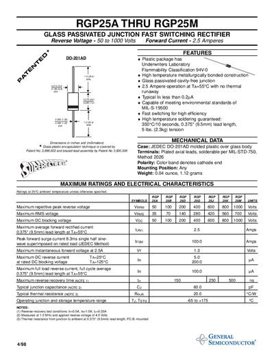 General Semiconductor RGP25A–RGP25M Datasheet - cover page