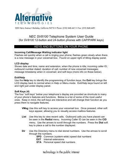 NEC SV8100 Telephone System User Guide - cover page