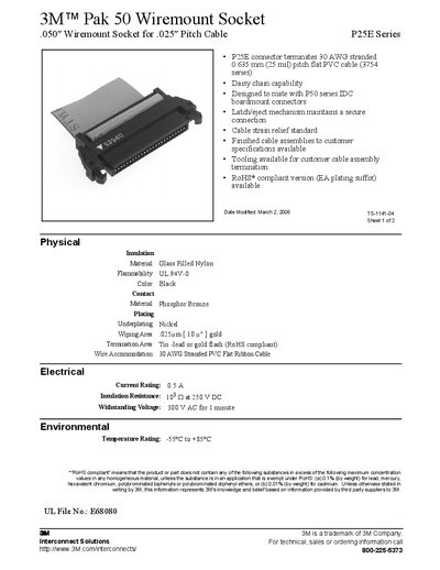 3M Pak 50 Wiremount Socket Datasheet - cover page