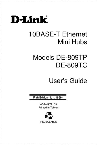 D-Link DE-809TP / DE-809TC User Manual - cover page