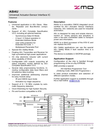 ZMD ASI4U Universal Actuator‑Sensor Interface IC Datasheet - cover page