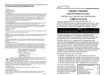 Transition E-TBT-FRL-1200/E-TEL-FRL-1200/E-TBT-FRL-0600 Multi-Port Media Converter User Manual - cover page