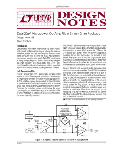 Linear Technology LT6011 Dual Micropower Op Amp Design Note 331 - cover page