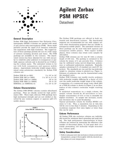 Agilent Zorbax PSM HPSEC Columns Datasheet - cover page