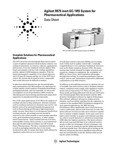 Agilent 5975 Inert GC/MS System Data Sheet - cover page