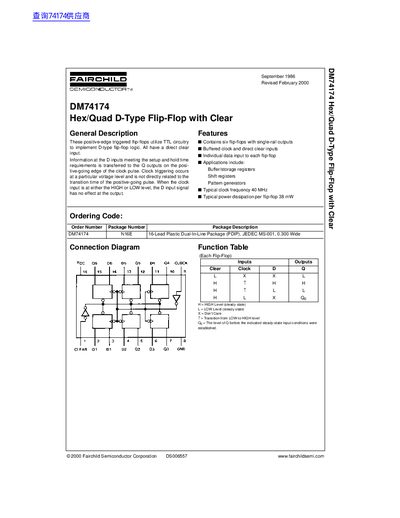 Fairchild DM74174 Hex/Quad D-Type Flip-Flop with Clear Datasheet
