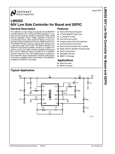 National Semiconductor LM5022 60V Low Side Controller Handbook - cover page