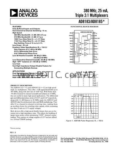 Analog Devices AD8183/AD8185 Datasheet - cover page