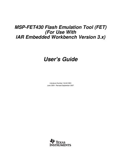 Texas Instruments MSP-FET430 Flash Emulation Tool User's Guide