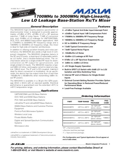Maxim MAX2043 High-Linearity Passive Mixer Datasheet - cover page