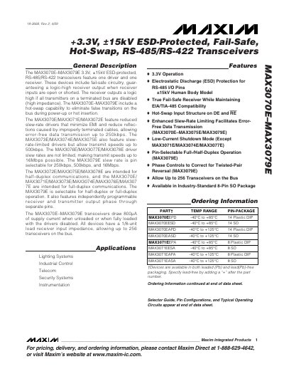 Maxim MAX3070E–MAX3079E RS-485/RS-422 Transceiver Datasheet