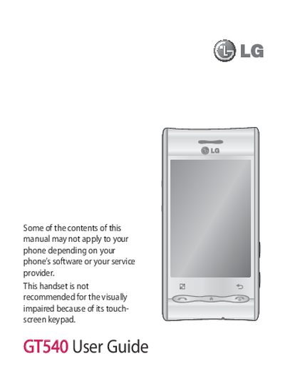 LG GT540 User Guide - cover page