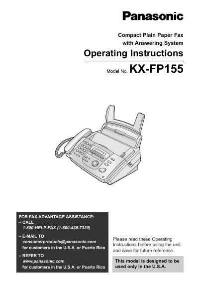Panasonic KX-FP155 Compact Plain Paper Fax Operating Instructions - cover page