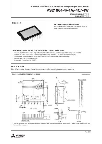 Mitsubishi Semiconductor PS21964-4/4A/4C/4W Datasheet - cover page