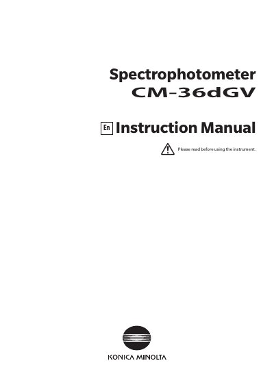 Konica Minolta CM-36dGV Spectrophotometer Instruction Manual - cover page