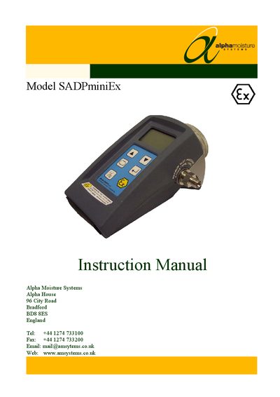 Alpha SADPminiEx Automatic Dewpoint Hygrometer Instruction Manual - cover page