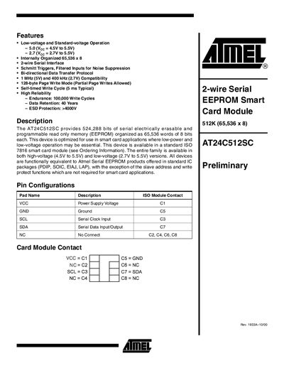 Atmel AT24C512SC Serial EEPROM Datasheet