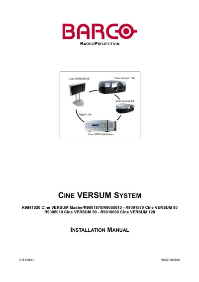 Barco Cine VERSUM 50 Installation Manual - cover page