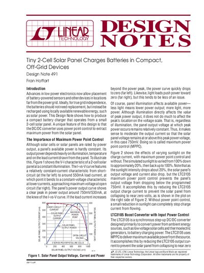 Linear Technology Design Note 491 Tiny 2-Cell Solar Panel Charges Batteries in Compact Off-Grid Devices - cover page