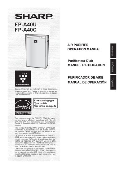 Sharp FP-A40U/FP-A40C Air Purifier Operation Manual - cover page