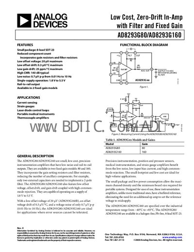 Analog Devices AD8293G80/AD8293G160 Datasheet - cover page