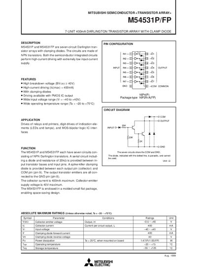 Mitsubishi M54531P/FP Datasheet - cover page