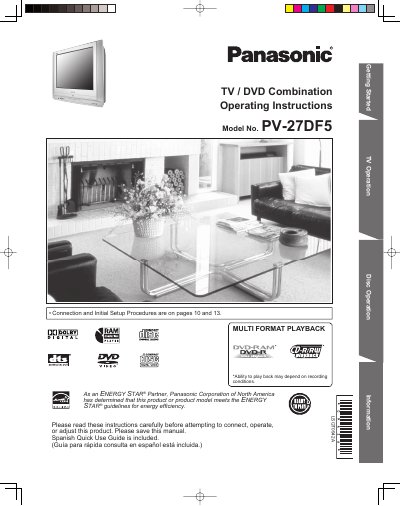 Panasonic PV-27DF5 TV/DVD Combination Operating Instructions - cover page