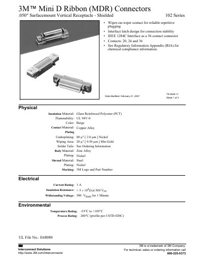 3M Mini D Ribbon (MDR) Connectors 102 Series1 - cover page