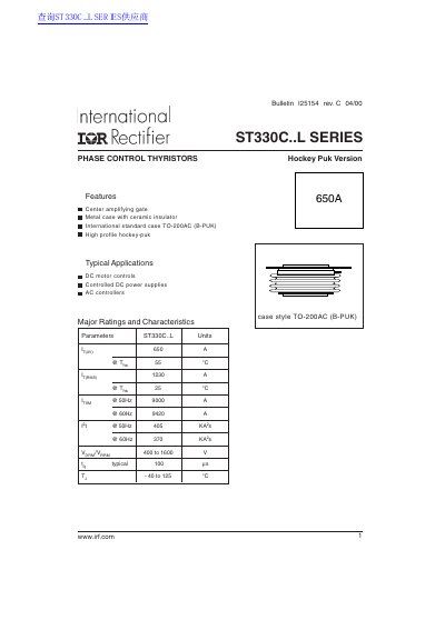 International Rectifier ST330C..L Series Thyristor Datasheet - cover page