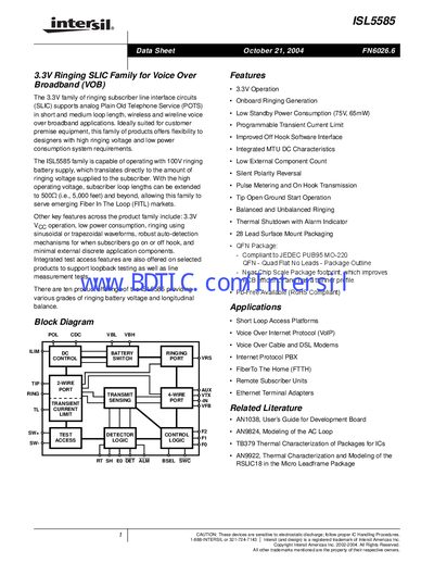 Intersil ISL5585 Datasheet - cover page