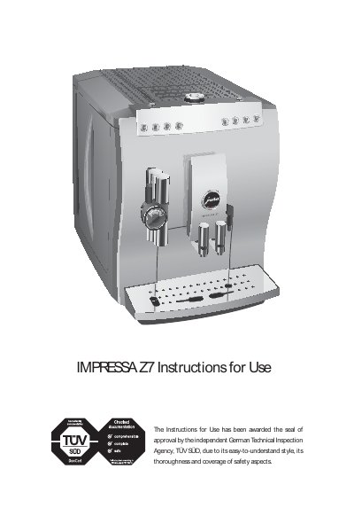 Jura Impressa Z7 Coffee Machine Instructions for Use - cover page