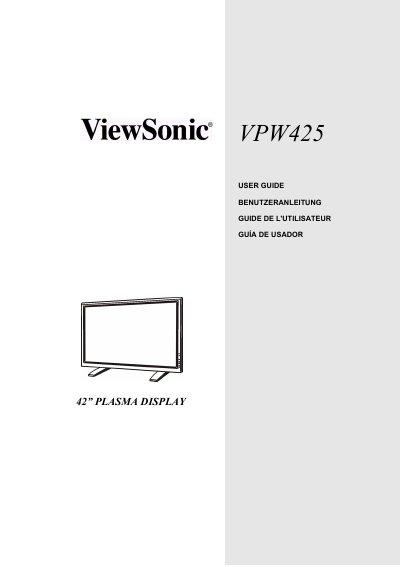 ViewSonic VPW425 Plasma Display User Manual - cover page