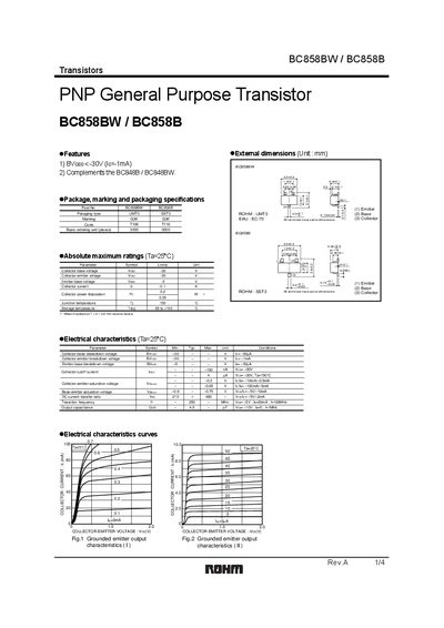 ROHM BC858B/BC858BW Datasheet - cover page