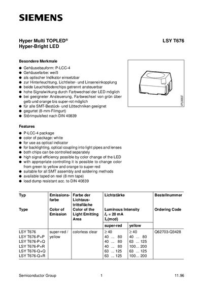 Siemens LSY T676 LED Datasheet - cover page