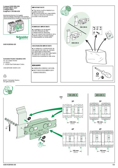 Schneider Electric Compact NSX100-630, FPower NSX/GV7, Compact NSJ, EasyPact CVS100-630 Installation Manual
