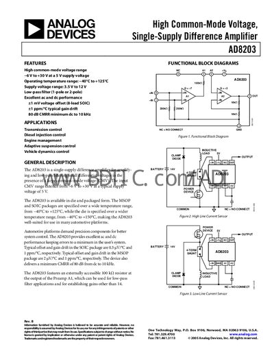 Analog Devices AD8203 Datasheet - cover page