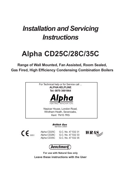 Alpha CD25C/28C/35C Combination Boiler Installation and Servicing Instructions