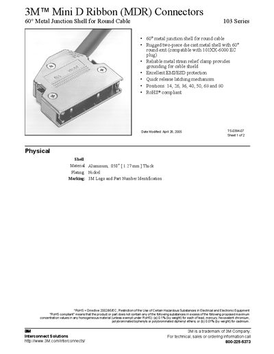3M 103 Series Mini D Ribbon (MDR) Connectors Product Data Sheet - cover page