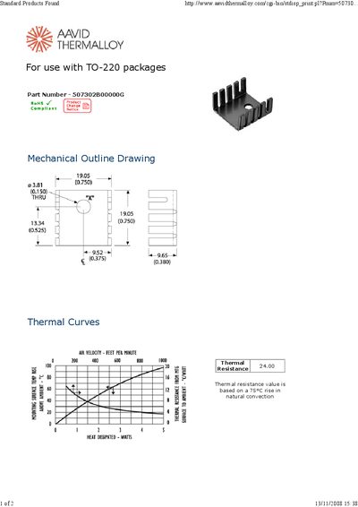 AAVID THERMALLOY For use with TO-220 packages Part Number - 507302B00000G - cover page