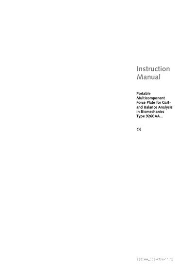 Kistler 9260AA Portable Multicomponent Force Plate Instruction Manual - cover page