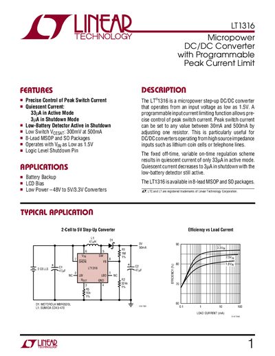 Linear Technology LT1316 Micropower DC/DC Converter Datasheet - cover page