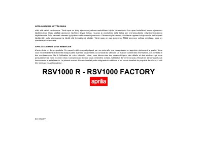 aprilia 854021 RSV 1000 R-Factory SF-F 2007 Manual - cover page