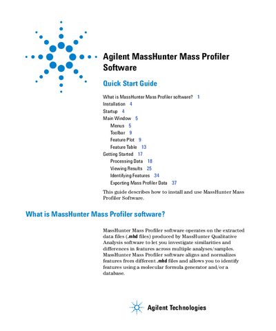 Agilent MassHunter Mass Profiler Software Quick Start Guide - cover page