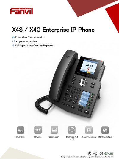 Fanvil X4/X4G Enterprise IP Phone Product Specification Sheet - cover page