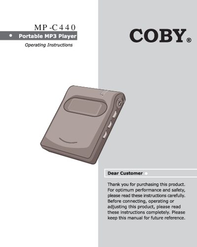 COBY MP-C440 Portable MP3 Player Operating Instructions - cover page