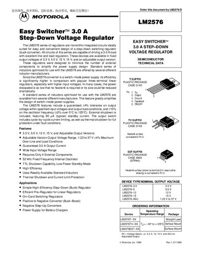 Motorola LM2576 Step-Down Voltage Regulator Datasheet - cover page