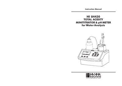 Hanna Instruments HI 84430 Total Acidity Minititrator & pH Meter Instruction Manual - cover page