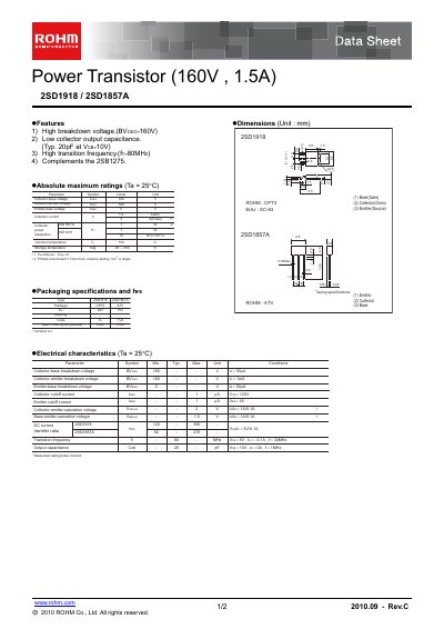 ROHM 2SD1818/2SD1857A Datasheet - cover page