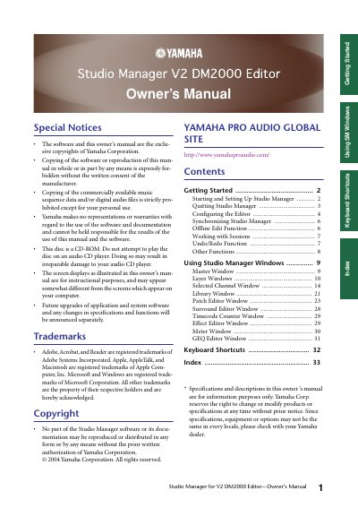 Yamaha DM2000 Editor Owner's Manual - cover page